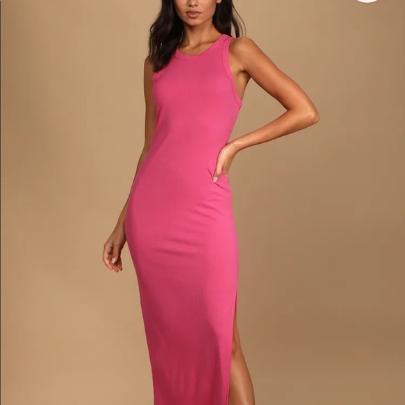 NWOT LULU’s Ribbed Knot Razorback Thigh Slit Tank Dress - Picture 3 of 12